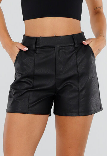 Zwarte Lederlook Shorts