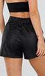 Zwarte Lederlook Shorts met Elastische Tailleband