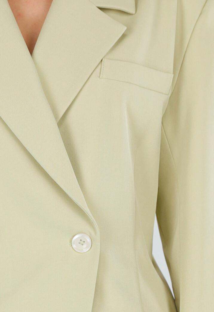 Pistache Groene Double Breasted Getailleerde Blazer met Reverskraag