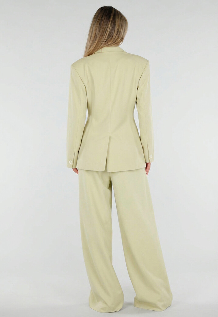 Pistache Groene Double Breasted Getailleerde Blazer met Reverskraag