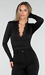 Zwarte Stretch Body met Diepe V-Hals en Kant