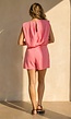 Roze Mouwloze Playsuit met Overslagrok en Schoudervulling