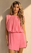 Roze Mouwloze Playsuit met Overslagrok en Schoudervulling