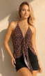 Bruine Halter Top met Polkadot Print en Strikdetail Voor Dames