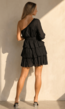 Zwarte One Shoulder Plissé Jurk met Tailleband