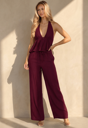 Bordeaux Halter Top en Broek Set