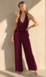 Bordeaux Halter Top en Wide Leg Broek Set met Open Rug