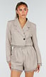 Grijze Blazer en Short Set met Kanten Afwerking