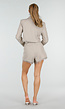 Greige Blazer en Short Set met Kanten Afwerking