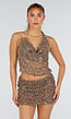 Bruine Pailletten Set met Halter Top En Mini Rok