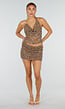 Bruine Pailletten Set met Halter Top En Mini Rok