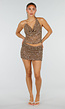 Bruine Pailletten Set met Halter Top En Mini Skort