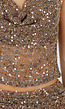 Bruine Pailletten Set met Halter Top En Mini Skort