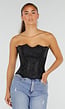 Zwart Korset met Jacquard Print, Baleinen en Vetersluiting