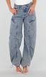 Lichtblauwe Balloon Jeans met Trekkoord en Hoge Taille