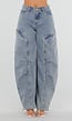 Lichtblauwe Balloon Jeans met Trekkoord en Hoge Taille