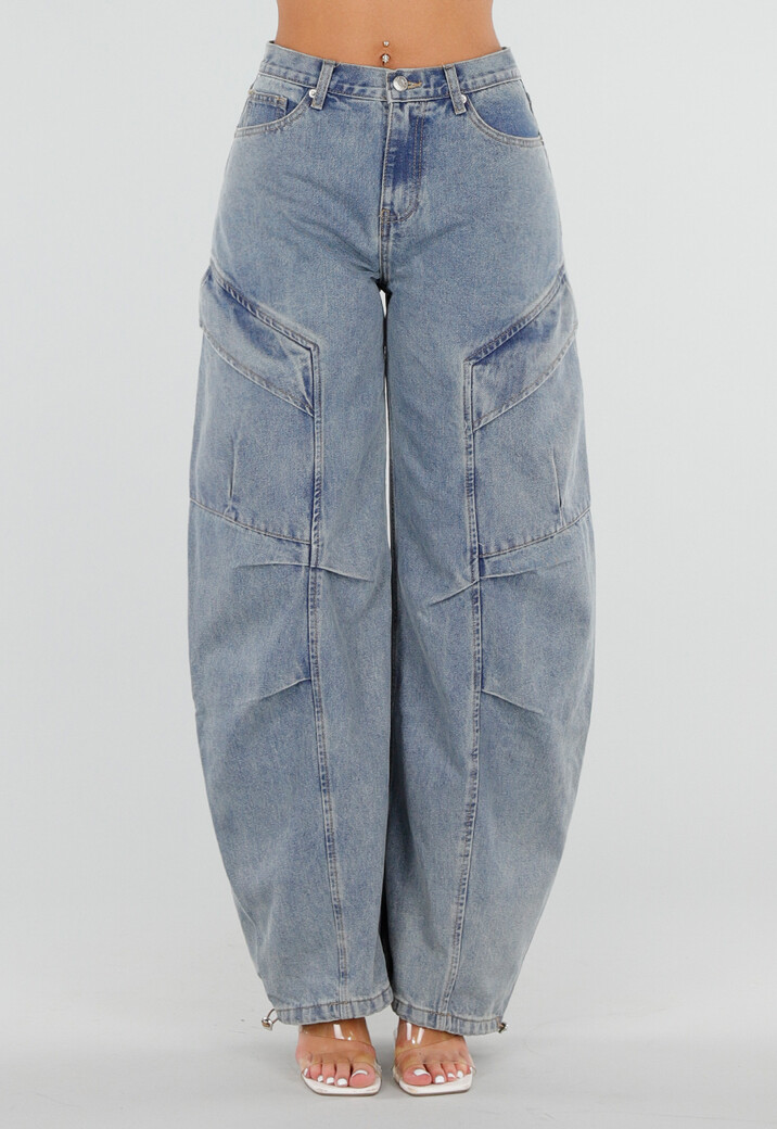Lichtblauwe Balloon Jeans met Trekkoord en Hoge Taille