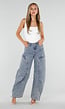 Lichtblauwe Balloon Jeans met Trekkoord en Hoge Taille