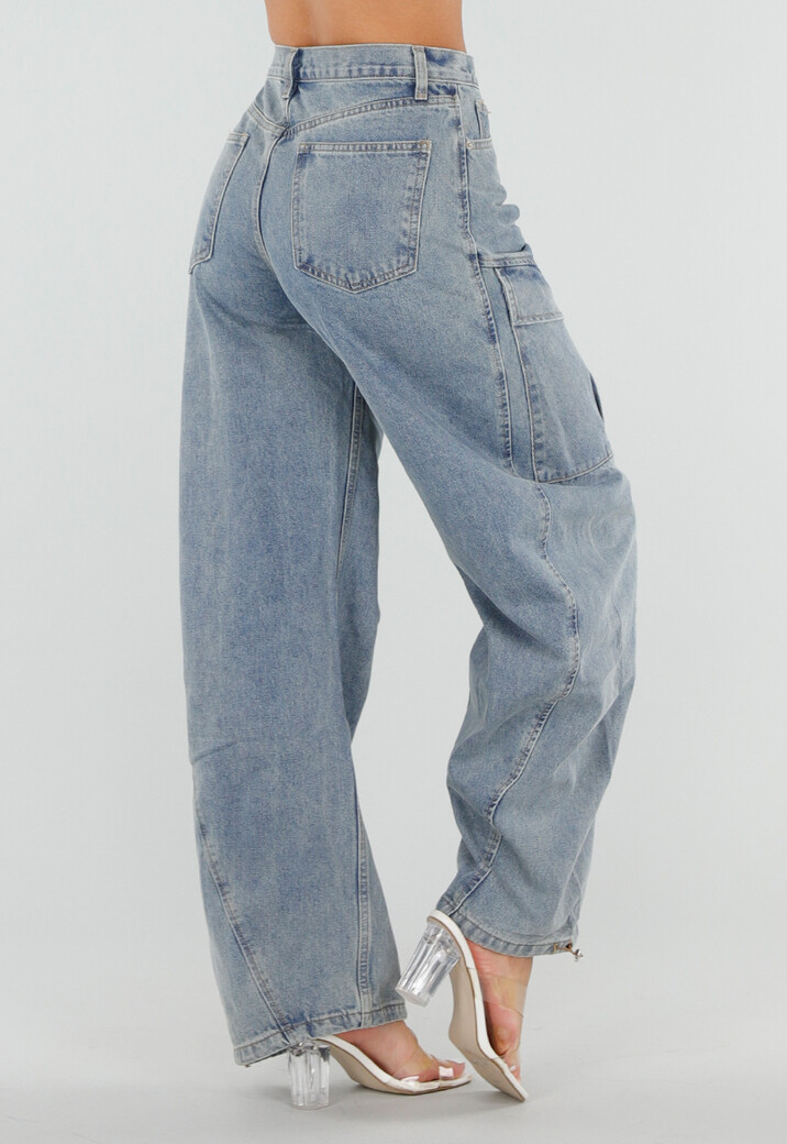 Lichtblauwe Balloon Jeans met Trekkoord en Hoge Taille