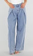 Lichtblauwe Wide Leg Jeans met Plooidetail en Hoge Taille