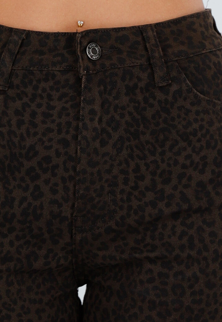 Bruine Wide Leg Jeans met Luipaardprint en Stretch