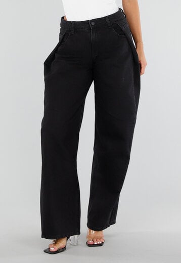 NEW290726 Zwarte Barrel Jeans met Plooien
