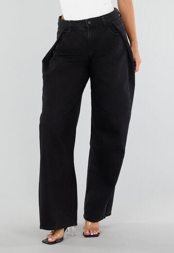 Zwarte Barrel Jeans met Plooien