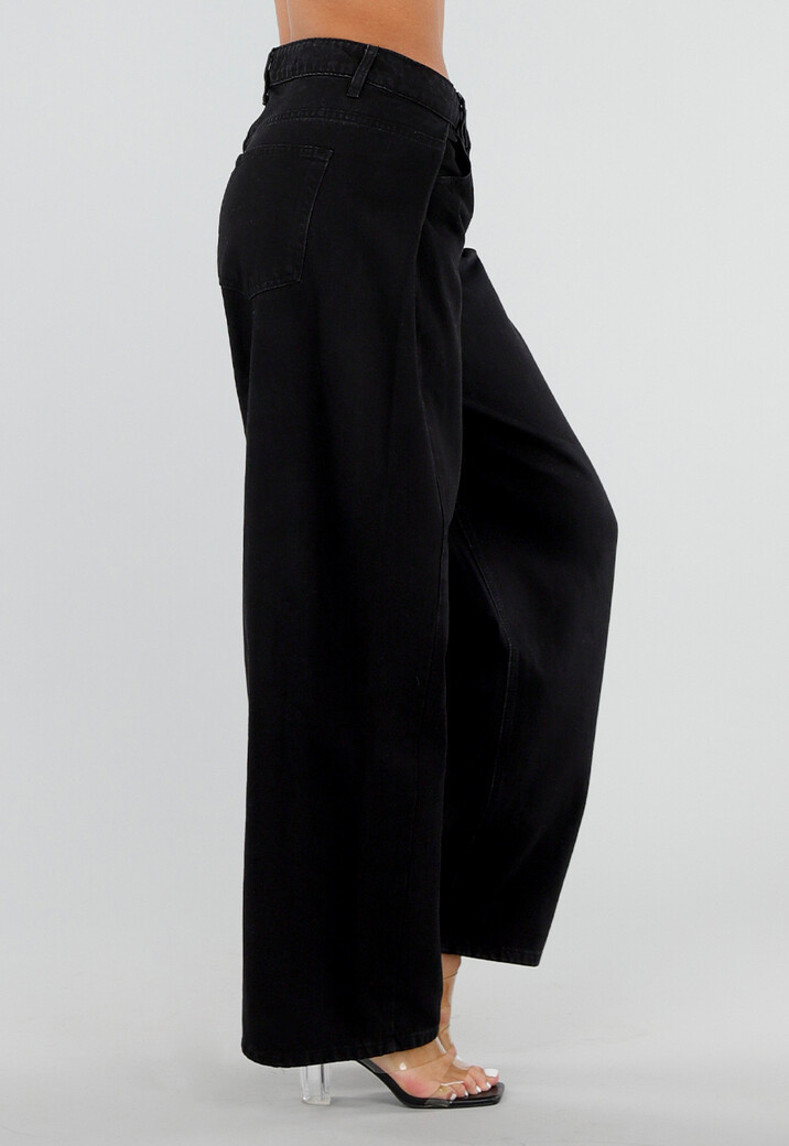 Zwarte Barrel Jeans met Hoge Taille en Plooien
