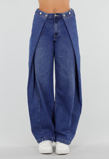 Blauwe Barrel Jeans met Knoopdetails
