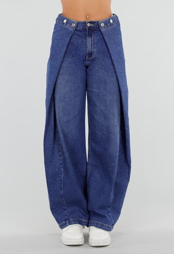 NEW290726 Blauwe Barrel Jeans met Knoopdetails