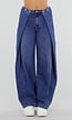 Blauwe Barrel Jeans met Drukknoopdetails en Verstelbare Plooien