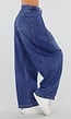 Blauwe Barrel Jeans met Drukknoopdetails en Verstelbare Plooien