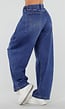Blauwe Barrel Jeans met Drukknoopdetails en Verstelbare Plooien
