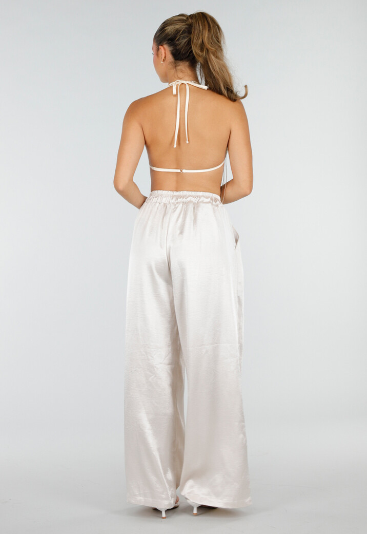 Gouden Pailletten Halter Top met Franjes en Open Rug