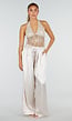Gouden Pailletten Halter Top met Franjes en Open Rug