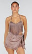 Taupe Fringe Halter Top met Lange Franjes en Open Rug