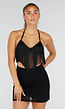 Zwarte Fringe Halter Top met Lange Franjes en Open Rug
