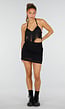 Zwarte Fringe Halter Top met Lange Franjes en Open Rug