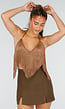 Bruine Fringe Haltertop met Open Rug