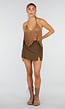 Bruine Fringe Haltertop met Open Rug