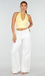 Gele Halter Crop Top met Open Rug en Diepe V-Hals