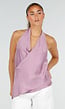 Lila Halter Wikkel Top met Open Rug en Asymmetrische Zoom