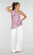 Lila Halter Wikkel Top met Open Rug en Asymmetrische Zoom
