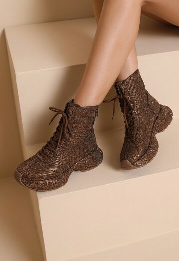 Bruine Glitter Sneakers met Hoge Schacht