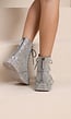 Zilveren Glitter Sneakers met Hoge Schacht, Veters en Rits