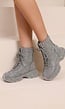Zilveren Glitter Sneakers met Hoge Schacht, Veters en Rits