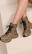 Luipaard Sneakers met Hoge Schacht, Veters en Rits