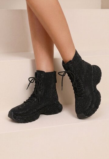 Zwarte Glitter Sneakers met Hoge Schacht