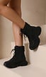 Zwarte Glitter Sneakers met Hoge Schacht en Veters