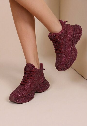 Bordeaux Glitter Sneakers met Hoge Schacht